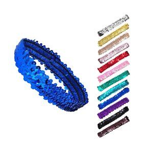 Assorted Sequins & Sparkle Headbands - 12 Elastic Glitter Bands for Women & Girl
